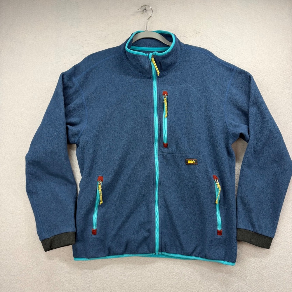 REI Full Zip Fleece Jacket Mens Medium Blue Teal Hiking Gorpcore